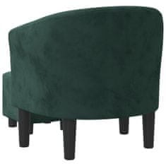 Vidaxl Fotelj s stolčkom temno zelen žamet