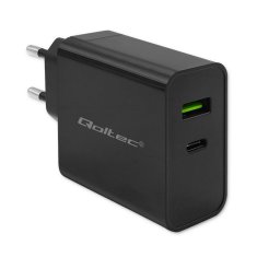 Qoltec qoltec super hitri polnilnik | 1xusb-c | 1xusb | 45w | 5-20v | 2,25-3a | črna