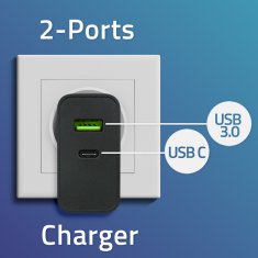 Qoltec qoltec super hitri polnilnik | 1xusb-c | 1xusb | 45w | 5-20v | 2,25-3a | črna