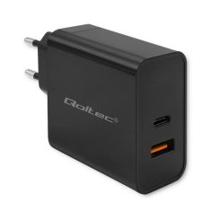 Qoltec qoltec super hitri polnilnik | 1xusb-c | 1xusb | 65w | 5-20v | 1,5-3,25a | črna