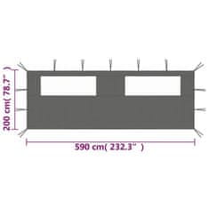 Vidaxl Stranica za paviljon z okni 6x2 m antracit