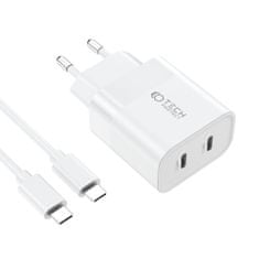 Tech-protect C20W polnilnik 2x USB-C 20W + kabel USB-C, bela