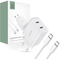 Tech-protect C20W polnilnik 2x USB-C 20W + kabel USB-C, bela