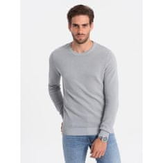 OMBRE Moški teksturirani pulover z vratom V5 OM-SWSW-0104 svetlo sive barve MDN124121 S