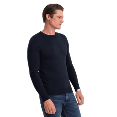 OMBRE Moški pulover z okroglim vratom V9 OM-SWBS-0106 temno modre barve MDN124125 L