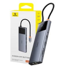 slomart vozlišče 10w1 baseus metal gleam ii series, usb-c do 1xhdmi, usb-a (10gbps), usc-c, 2xusb-a, ethernet rj45, kartica sd/tf, mini-jack 3,5mm, usb-c(pd)