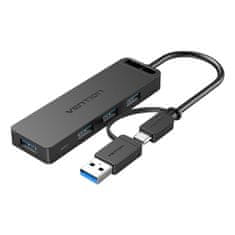 slomart USB 3.0 vozlišče s 4 priključki, vmesnikom usb-c in usb 3.0 2-v-1 ter napajalnikom vention chtb 0,15 m