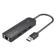 slomart USB 2.0 vozlišče s 3 priključki in ethernet adapterjem 100m vention chpbb 0.15m črno