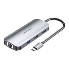 Vention Priključna postaja USB-C do HDMI, 3x USB 3.0, RJ45, PD 0,15 m Vention TOHHB (siva)