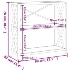 Vidaxl Regal 3-nadstropni 80x30x78 cm trdna hrastovina