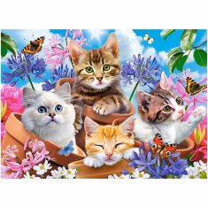 WOWO Puzzle za otroke - CASTORLAND Puzzle Kittens with Flowers - 120 kosov, za otroke 6+ let