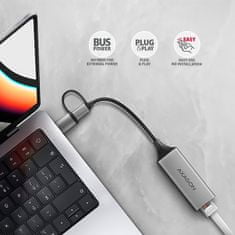 AXAGON ADE-TXCA, USB-C + USB-A 3.2 Gen 1 - Gigabitna Ethernet omrežna kartica, Asix AX88179, samodejna namestitev