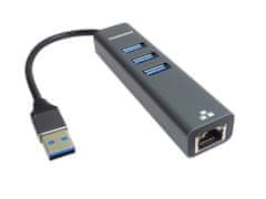 PremiumCord Adapter USB3.0 - RJ45 + 3x USB 3.0