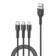 Foneng 3v1 kabel usb na usb-c / lightning / micro usb foneng x36, 2,4a, 2m (črn)