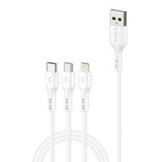 Foneng 3v1 usb kabel na usb-c / lightning / micro usb foneng x36, 2.4a, 2m (bela)