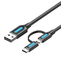 Vention Kabel 2v1 usb 2.0 z usb-c/micro-b usb vention cqdbf, 1 m (črn)