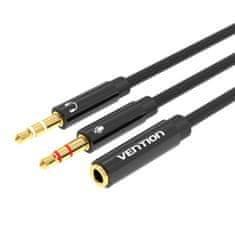Vention Zvočni kabel 2x 3,5 mm moški na 4-polni ženski 3,5 mm BBTBY 0,3 m črn