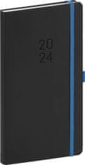 Dnevnik 2024: Nox - črna in modra, žepek, 9 × 15,5 cm