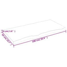 Vidaxl Stenska polica temno rjava 100x50x(2-4) cm trdna hrastovina