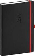 Dnevnik 2024: Nox - črna/rdeča, dnevno, 15 × 21 cm