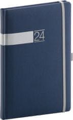 Dnevnik 2024: Kvačkanje - modro in srebrno, tedenski, 15 × 21 cm