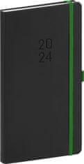 Dnevnik 2024: Nox - črna in zelena, žepek, 9 × 15,5 cm