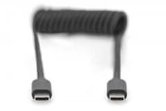 Digitus Usb c/usb c spiralni kabel, usb 2.0, pd 60w, max. 1 m, črn