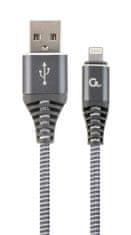 Gembird gembird premium kabel usb 2.0 do 8-pin (kovinski vtiči, najlonska pletenica) 2 m, siva/bela