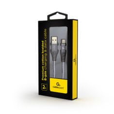 Gembird gembird premium kabel usb 2.0 do 8-pin (kovinski vtiči, najlonska pletenica) 2 m, siva/bela