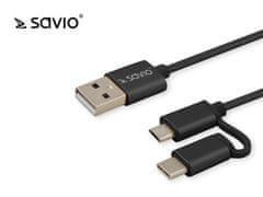 SAVIO kabel savio cl-128 (micro usb tip b, usb tip c - usb 2.0 tip a ; 1m; črna barva)