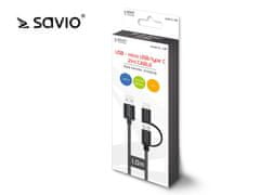 SAVIO kabel savio cl-128 (micro usb tip b, usb tip c - usb 2.0 tip a ; 1m; črna barva)