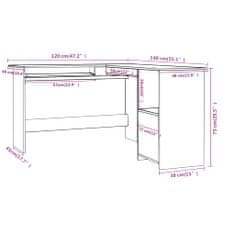 Vidaxl Kotna miza L-oblike bela 120x140x75 cm iverna plošča