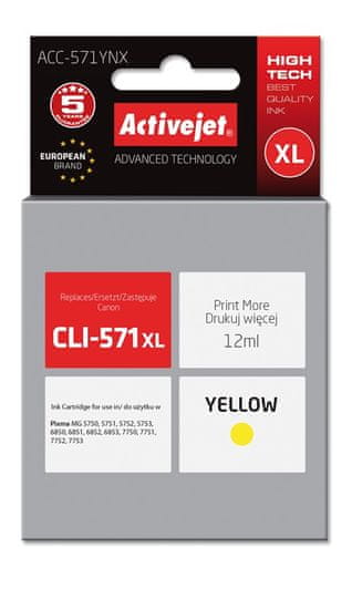 slomart activejet acc-571ynx črnilo (nadomestilo za canon cli-571xly; supreme; 12 ml; rumeno)