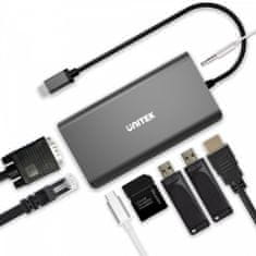 Unitek hub 8-w-1 d1019a usb3.1 typ-c + 2xusb + hdmi + vga + giga + sd