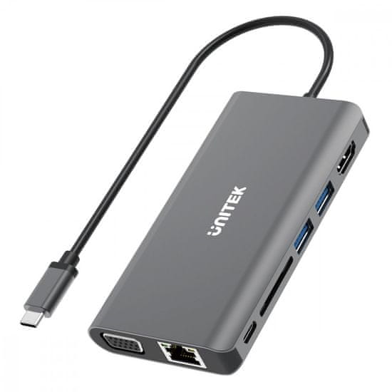 Unitek vozlišče 8-w-1 usb-c 3.1; hdmi; vga; rj45; sd; pd 100w; d1019b