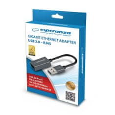 Esperanza Ethernet adapter Esperanza ENA101, 1000 Mbps, USB 3.0-RJ45, s dolžino kabla 0,18 m, standardi IEEE 802.3, dvostopenjski IPv4/IPv6, sivi, 24 ur dostave.