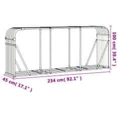 Vidaxl Nosilec za polena srebrn 234x45x100 cm pocinkano jeklo