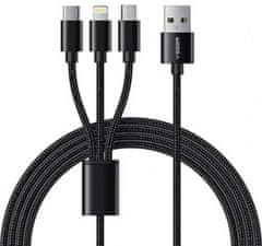 VEGER V303 pleteni kabel, 3v1, USB-A na USB-C/Lightning/MicroUSB, 1,2 m, črn