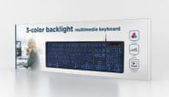 Gembird gembird multimedijska tipkovnica s tribarvno osvetlitvijo ozadja, USB, USB postavitev, črna