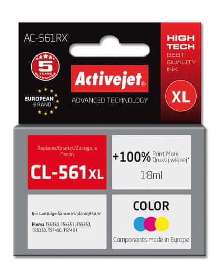 Effiki activejet ac-561rx črnilo (nadomestno za canon cl-561xl; premium; 18 ml; barvno)