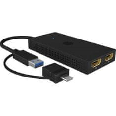 IcyBox IB-SPL1029AC USB-C/A na dvojni HDMI razdelilnik (2k@60Hz/4k@30Hz)