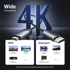 Ugreen DisplayPort na HDMI kabel 4K@60Hz HDR Active DP 1.2 v HDMI 2.0, 2M