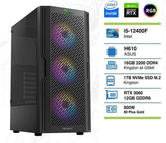 PCplus Storm namizni računalnik, i5-12400F, 16GB, 1TB, RTX3060, DOS (145472)