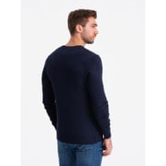 OMBRE Moški pulover z V-izrezom V22 OM-SWBS-0107 temno modre barve MDN124137 XL