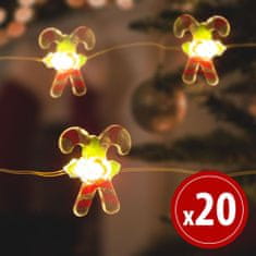 Family LED božične lučke - sladkarije - 2,2 metra - 20 LED - topla bela - 2 x AA