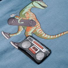 Vidaxl Otroška majica z dolgimi rokavi potisk dinozavra srednje modra 92