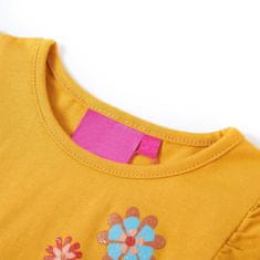 Vidaxl Otroška majica z dolgimi rokavi potisk cvetlic temno oker 92
