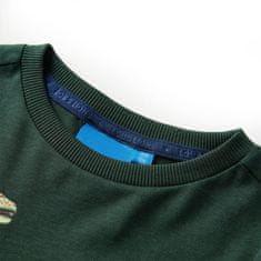 Vidaxl Otroška majica z dolgimi rokavi potisk dinozavra temno zelena 92