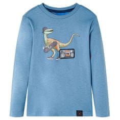 Vidaxl Otroška majica z dolgimi rokavi potisk dinozavra srednje modra 92