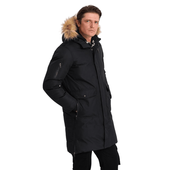 OMBRE Moška zimska bunda s snemljivo krzneno kapuco ALASKAN črna MDN124184